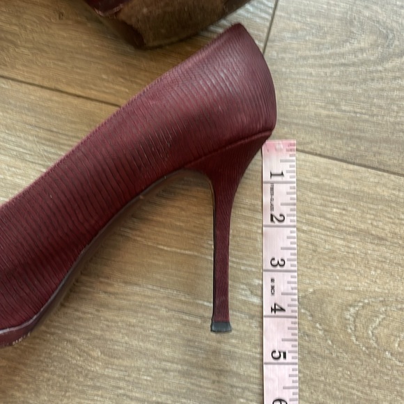 YSL Burgundy Pebbled Leather Platform Heels - Picture 11 of 13